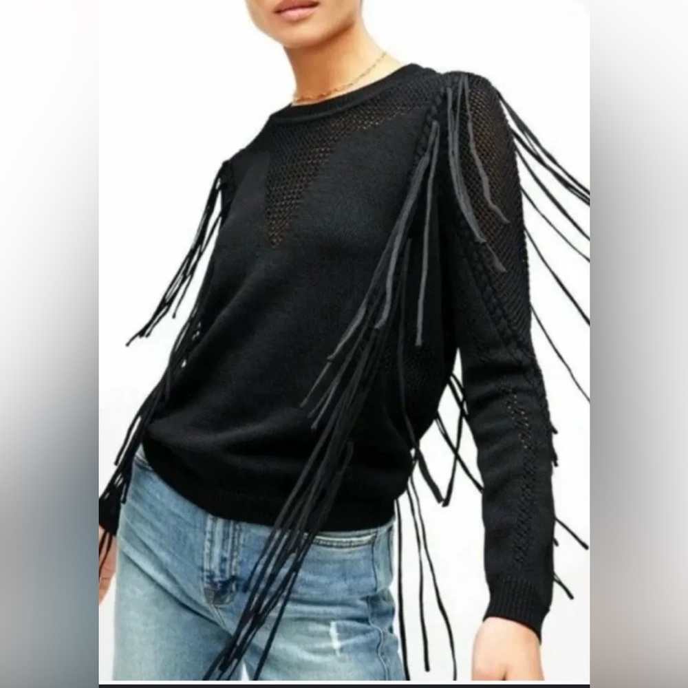 7 for all mankind black fringe sweater size small.